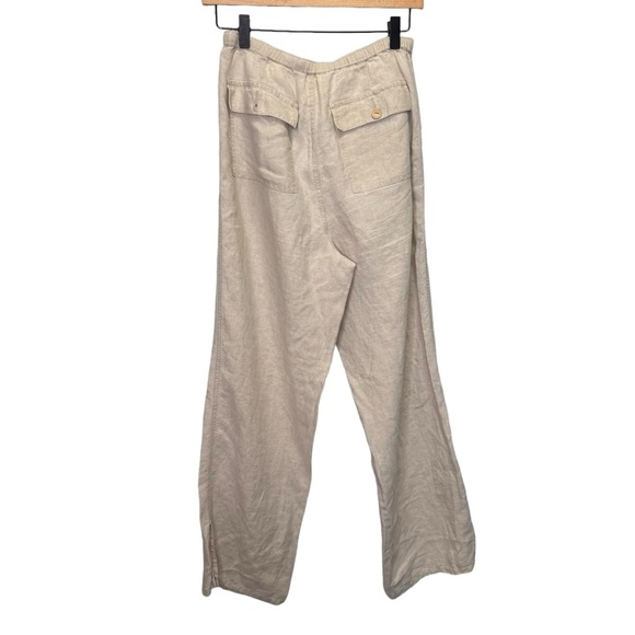 Eddie Bauer Tan 100% Linen Lightweight Flare Leg Pants Size 6 Split Hem - Picture 2 of 15